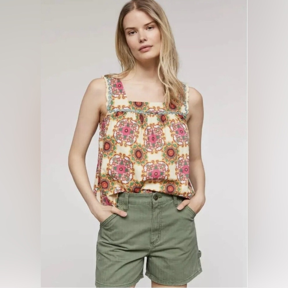 LET ME BE x ANTHROPOLOGIE Printed Ruffle Cotton Tank Top
